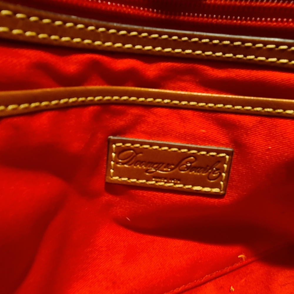 Dooney & Bourke Olive Green Pebbled Leather Tote with Brown Trim - Picture 3 of 4